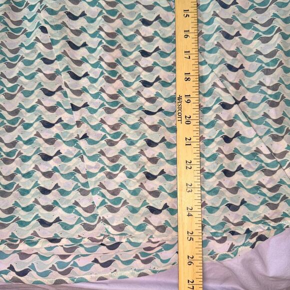 CAbi Women's Size Large Blouse Tweet Birds Faux Wrap Sheer Blue Teal Style #342 - Picture 9 of 9